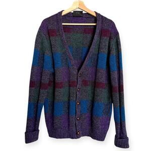 Vintage Preswick & Moore 100% Wool Purple Striped Grandpa Sweater Men's Size M